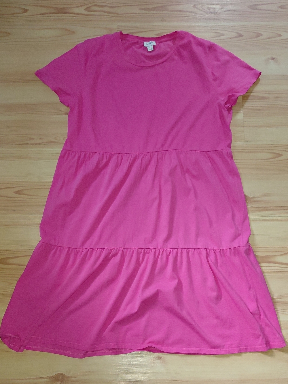 J Crew 100% Cotton Tiered Short-Sleeve Dress - Hot Pink